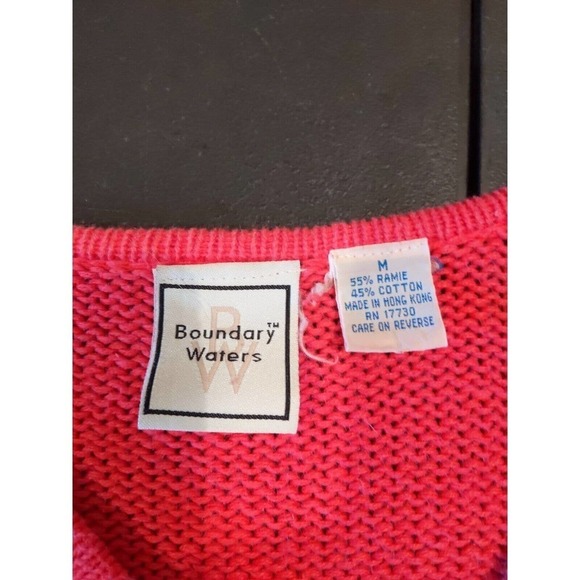 Vintage Boundary Waters Chunky Cardigan Sweater V Neck Barbie Pink Womens Medium - Picture 6 of 6